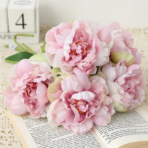 Fiore Artificiale di Peonia in Seta Retro Europeo Ramo Singolo Finto Fiore Per Matrimonio Arredamento Composizione Floreale