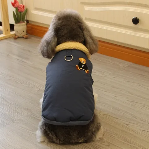 Pet Dog Winter Warm Cotton Coat Cute Bear Thickened Plush Collar Two-Leg Clothes Puppy Cold Weather Apparel Outfits
