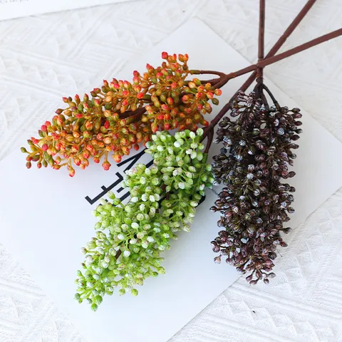 Ramo di Fiori di Frutta di Riso Succulento Artificiale Pianta Finta in Plastica per Arredamento Casa Matrimonio Fotografia