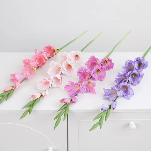 Fiori Artificiali di Gladiolo a 8 Teste Europei Fiore Finto di Seta Rama Lunga Per Casa Soggiorno Tavolo Decorazione Matrimonio