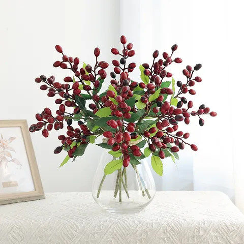 Rami di Bacche di Frutta d'Olivo Artificiali Seta Schiuma Piante Finte Per Casa Matrimonio Festa Parete Floreale Fotografia Decorazione