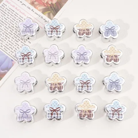 Vintage Checkered Polka Dot Double Sided Flower Acrylic Beads DIY Jewelry Making Handmade Bracelet Crafting Accessories