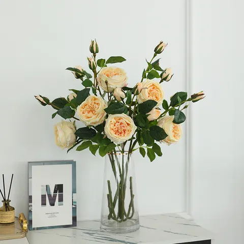 Fleurs Artificielles de Roses Austin en Soie au Toucher Réel Fausses Fleurs Pour Salon de Maison Nordique Décor de Fête de Mariage