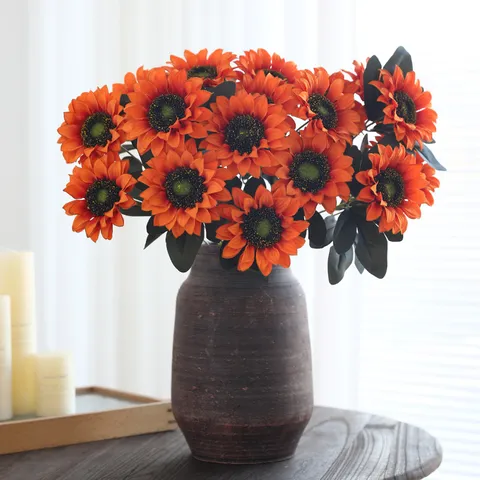 Bouquet di Girasoli Artificiali 9 Teste Fiori in Seta Stile Pastorale Arredamento Fotografia di Matrimonio Composizione Floreale