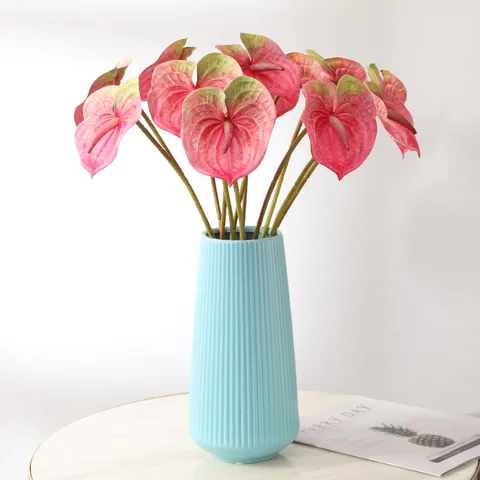 Fiore di Anthurium Artificiale Pianta di Simulazione Tessuto di Gomma Gambo Singolo Casa Hotel Stanza Composizione Floreale Decorativa