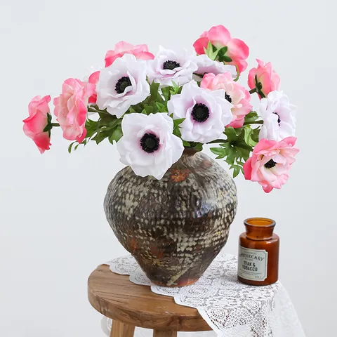 Ramo di Fiori di Seta di Anemone Artificiale Retro Decorazione per la Casa Accessorio Fotografico