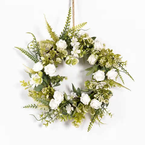 Nordic Style Artificial Rose Flower Wreath Door Hanging Green Plant Wall Decor For Home Wedding Party Decoration