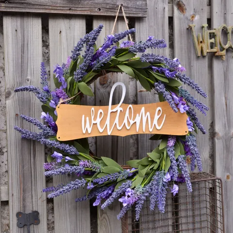 Purple Lavender Wreath Artificial Flower Door Hanging Wall Decor For Home Wedding Yard Party