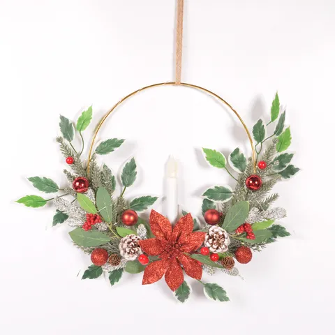 Christmas Wreath Pine Needle Berry Pinecone Artificial Flower Hanging Door Wall Decor Holiday Party Home Ornament