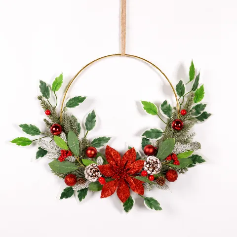 Christmas Wreath Pine Needle Berry Pinecone Artificial Flower Hanging Door Wall Decor Holiday Party Home Ornament