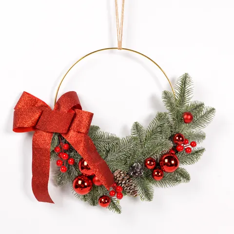 Christmas Wreath Candle Holder Iron Ring Pine Needles Red Gold Silver Bowknot Front Door Hanging Wall Decor Home Festive Party Decoration