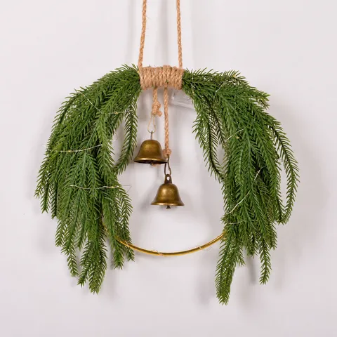 Christmas Norfolk Pine Needle Wreath Wall Hanging Simulation Iron Ring Holiday Home Door Wall Decor With LED Lights