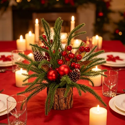 Mini Christmas Tree Desktop Bonsai Artificial Pine Needles Berries Bark Pot Holiday Home Tabletop Decoration Ornament
