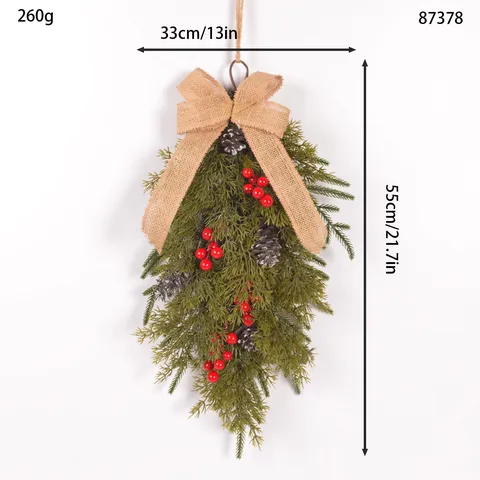 Weihnachten Tränen Girlande Künstliche Tannennadeln Beeren Jute Schleife Hängende Kranz Für Tür Fenster Wand Dekor