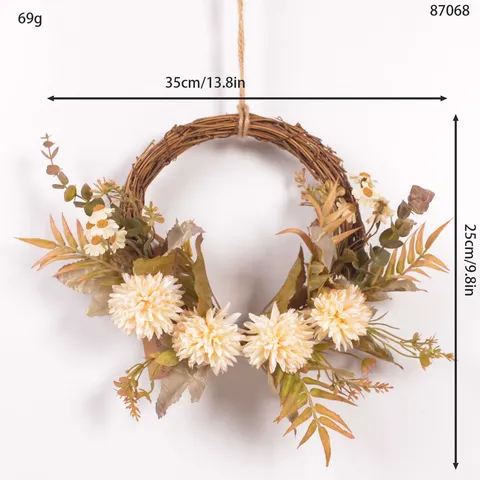 Autumn Artificial Flower Wreath Vintage Fake Floral Garland With Rattan Ring For Home Wall Door Wedding Garden Office Decor