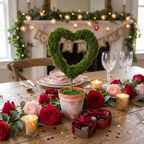 Heart Moss Potted Plant Vintage Distressed Pot Heart Shaped Moss Tree For Valentine's Day Wedding Desktop Home Decor