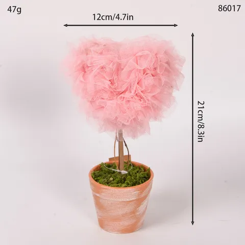 Romantic Heart Shaped Mesh Potted Plant Valentine Day Wedding Desktop Tabletop Home Confession Gift Ornament