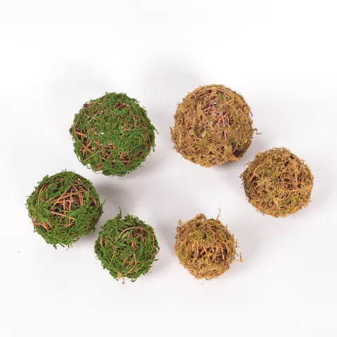 Natural Handmade Moss Rattan Ball Pastoral Style Green Yellow Decorative Balls For Home Garden Floral Arrangement