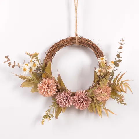 Autumn Artificial Flower Wreath Vintage Fake Floral Garland With Rattan Ring For Home Wall Door Wedding Garden Office Decor