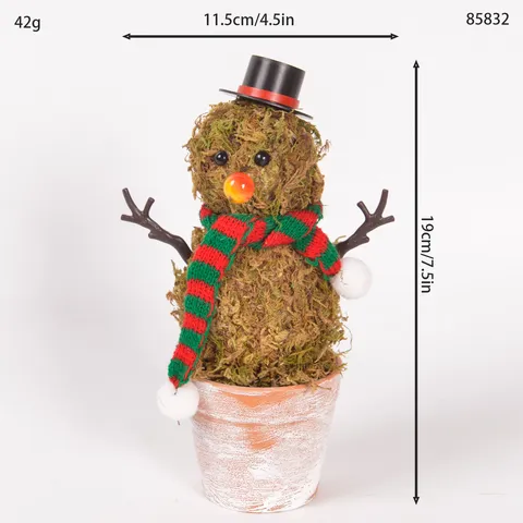 Handmade Moss Snowman Potted Plant Ornament Christmas Holiday Desktop Decoration Retro Pot Home Window Scene Layout