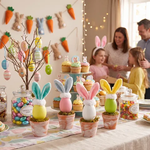 Easter Egg Rabbit Potted Ornament Simulation Moss Colorful Eggs Flannel Rabbit Ears Festival Home Table Decoration