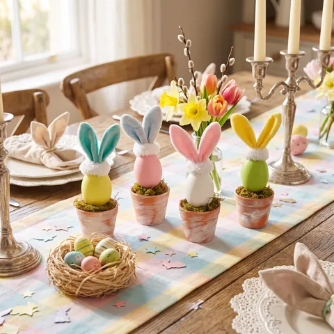 Easter Egg Rabbit Potted Ornament Simulation Moss Colorful Eggs Flannel Rabbit Ears Festival Home Table Decoration