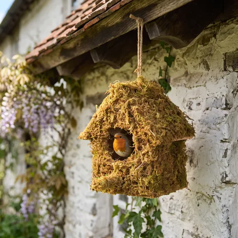 Wooden Moss Birdhouse Hanging Bird Nest Forest Style Garden Tree Hanging Ornament Home Yard Outdoor Decorative Craft