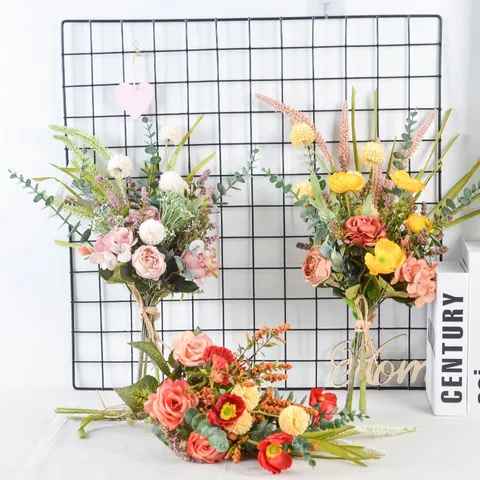 Vintage Autumn Artificial Silk Flower Bouquet Fake Floral Arrangement For Home Wedding Party Hotel Photography Decor