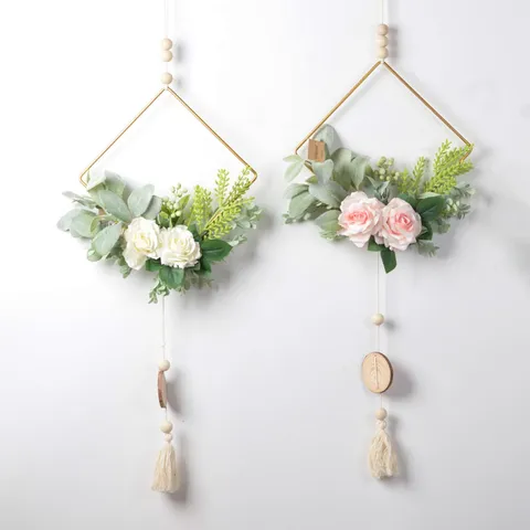 Nordic Creative Wall Hanging Iron Art Artificial Flower Pendant Home Wall Decor Photography Prop Simulation Rose Ornament