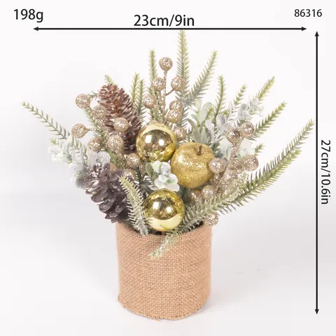 Mini Christmas Tree Potted Artificial Green Plant Berries Burlap Bucket Bonsai Home Desktop Holiday Party Decor