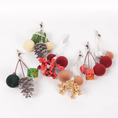 Christmas Tree Decoration Clips Pine Cones Berry Holly Leaves DIY Floral Gift Box Ornaments Artificial Branch Crafts