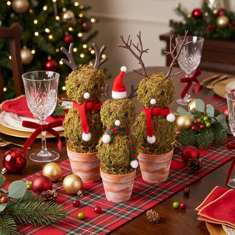 Christmas Moss Snowman Elk Potted Ornament Distressed Retro Flowerpot Christmas Desktop Holiday Table Decoration Craft