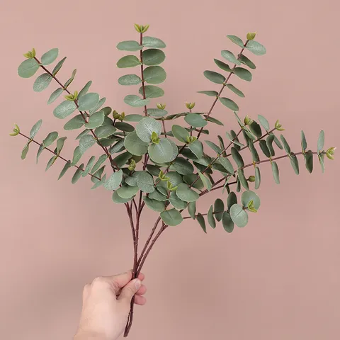 Foglia di Eucalipto Artificiale Ramo Singolo Fiore di Seta Verde Per Arredamento Matrimonio Festa Composizione Floreale