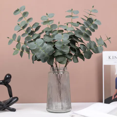Foglia di Eucalipto Artificiale Ramo Singolo Fiore di Seta Verde Per Arredamento Matrimonio Festa Composizione Floreale