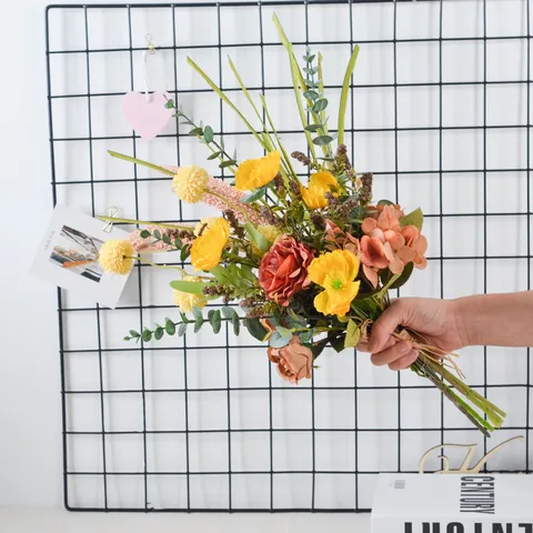 Vintage Autumn Artificial Silk Flower Bouquet Fake Floral Arrangement For Home Wedding Party Hotel Photography Decor