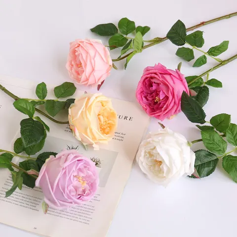 Fiore di Rosa in Seta Artificiale Singolo Rametto Tocco Idratante Falsa Rosa per Matrimonio Casa Festa Fotografia Arredamento