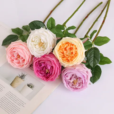 Fiore di Rosa in Seta Artificiale Singolo Rametto Tocco Idratante Falsa Rosa per Matrimonio Casa Festa Fotografia Arredamento