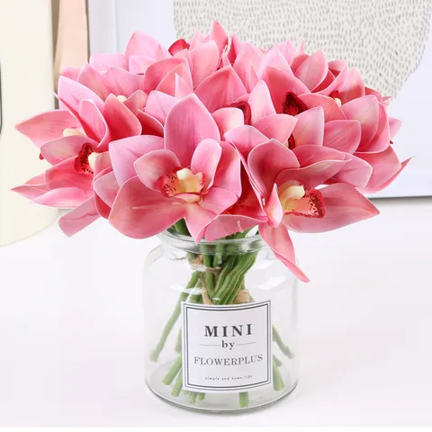 Mazzo di Fiori di Cymbidium Artificiali Composizione Floreale in Seta di Simulazione per Decorazione di Soggiorno e Tavolo da Pranzo