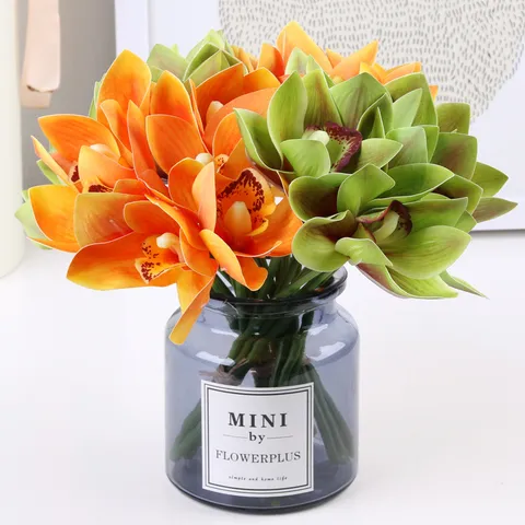 Mazzo di Fiori di Cymbidium Artificiali Composizione Floreale in Seta di Simulazione per Decorazione di Soggiorno e Tavolo da Pranzo