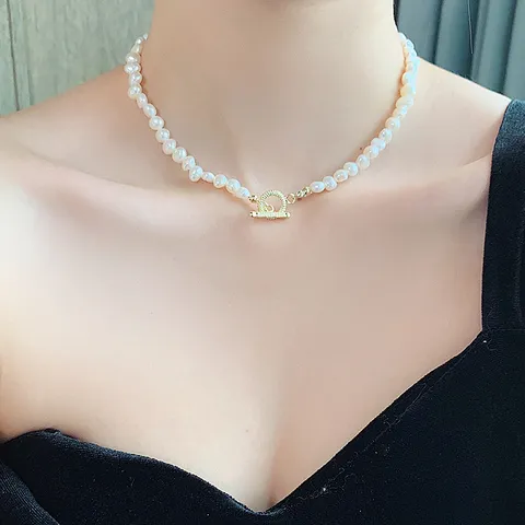 Barock Süßwasserperle Halskette Armband Set Minimalistischer Handgefertigter Schmuck Mit Metall OT Verschluss Für Damen