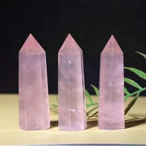 Pointe de Pilier en Cristal de Quartz Rose Naturel Pierre de Guérison Prisme Hexagonal Poli Décoration de la Maison Spécimen Minéral Énergétique