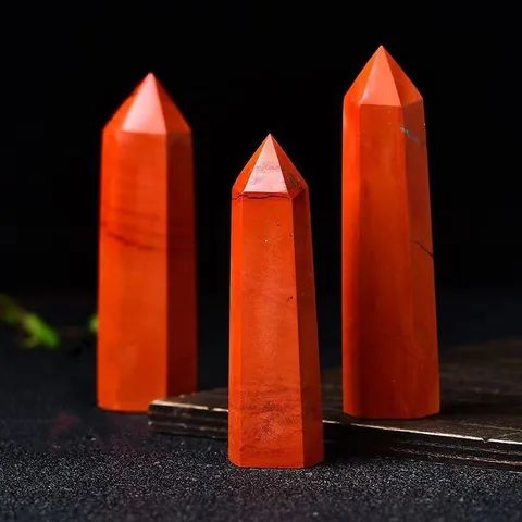 Colonne en Cristal de Jaspe Rouge Pilier Hexagonal Minéral Naturel Pierre Énergétique Décor