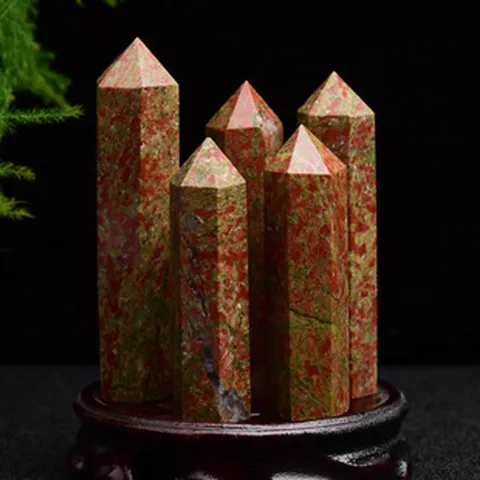 Pilier en Cristal Hexagonal en Unakite Naturelle Baguette de Pierre de Guérison Spécimen Minéral Poli Pour Décoration de Bureau et Maison