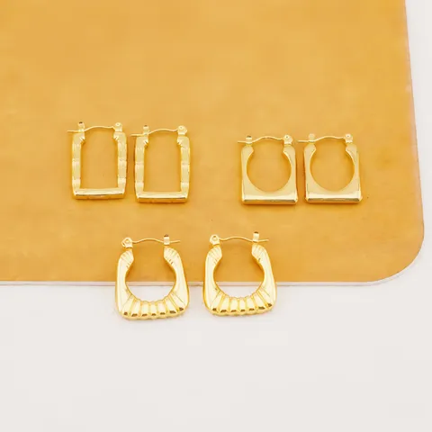 Pendientes Geométricos de Acero Inoxidable Chapados en Oro de 18K Forma de U Bambú Rayado Corazón Estrella para Mujer