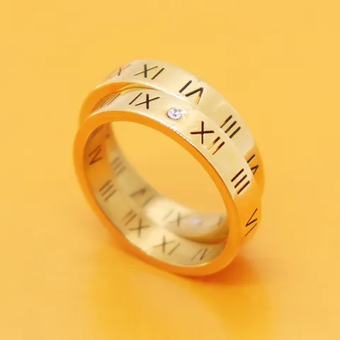Anillo de Números Romanos de Acero Inoxidable Chapado en Oro de 18K Circonia Anillo Minimalista Regalo de Joyería de Moda para Mujeres Hombres