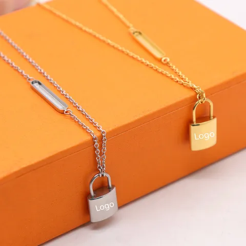 Collar Con Colgante de Cerradura de Acero de Titanio Minimalista Con Tira Lateral Cadena de Clavícula Geométrica Regalo de Joyería