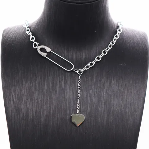 Moda Acero Inoxidable Corazón Imperdible Colgante Collar Estilo Europeo Americano Geométrico Clavícula Joyería Regalo