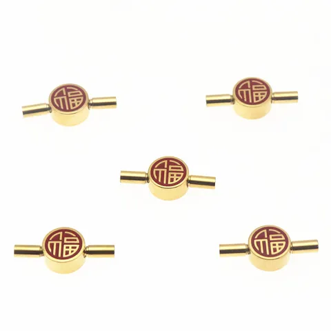 Acero Inoxidable Carácter Fu Cierre de Enlace Accesorio Pulsera DIY Conector Cordón Cuentas Doradas Hallazgos