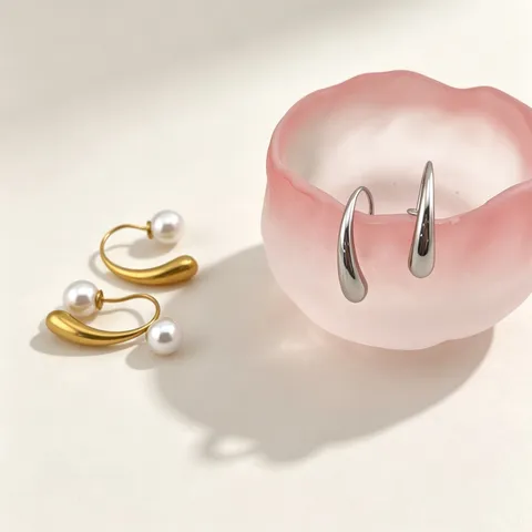 Gancho de Oreja de Perla Artificial de Acero Inoxidable Retro Francés Pendientes Colgantes Geométricos Regalo de Joyería