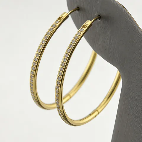 Pendientes de Aro de Acero Inoxidable Minimalistas para Mujer Tono Dorado y Acero Pavimentado de Estrás Joyería de Moda